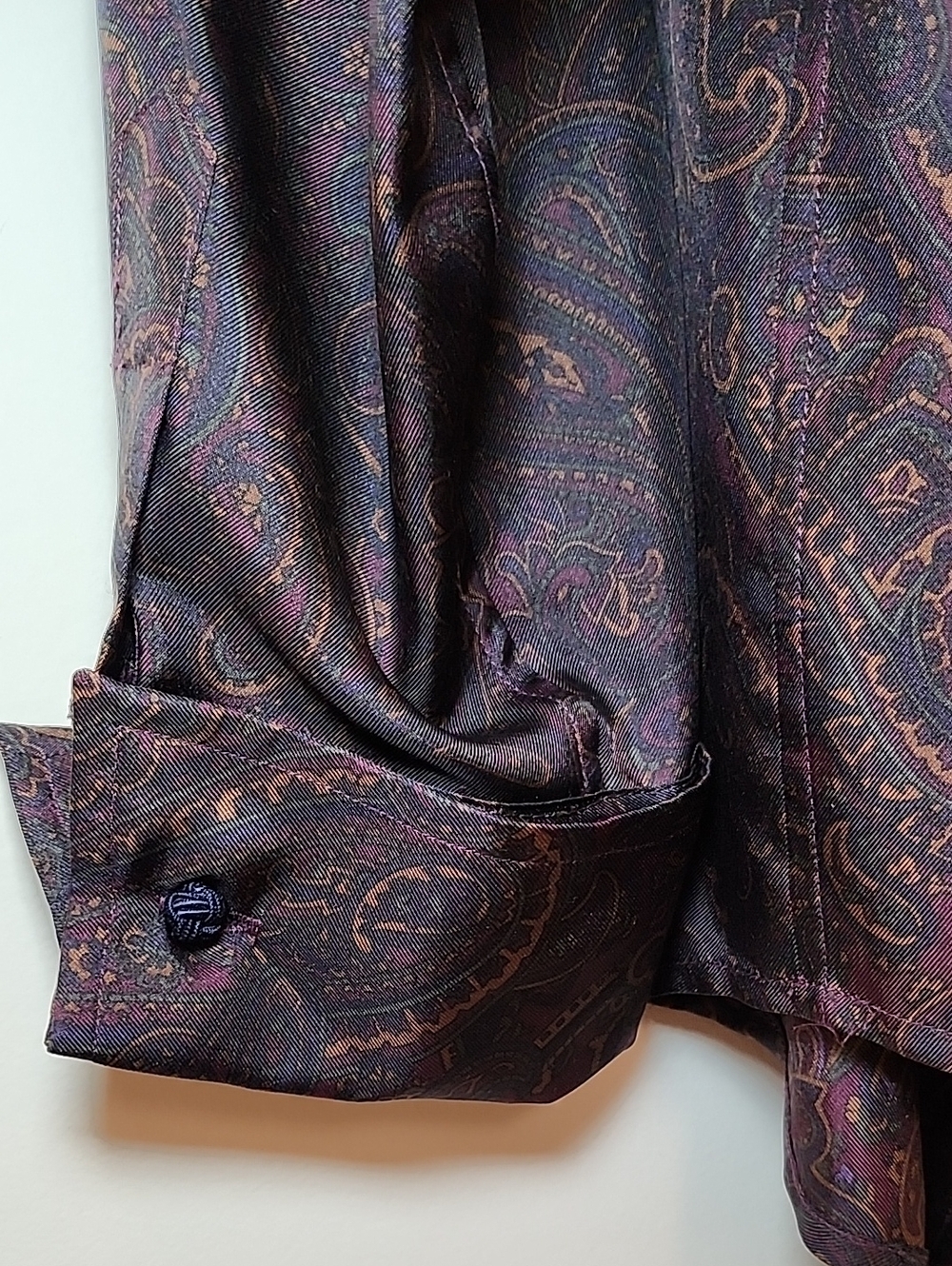 Ralph Lauren Women's 100 % Silk formal blouse paisley print  ruffle front Size L - Picture 13 of 16